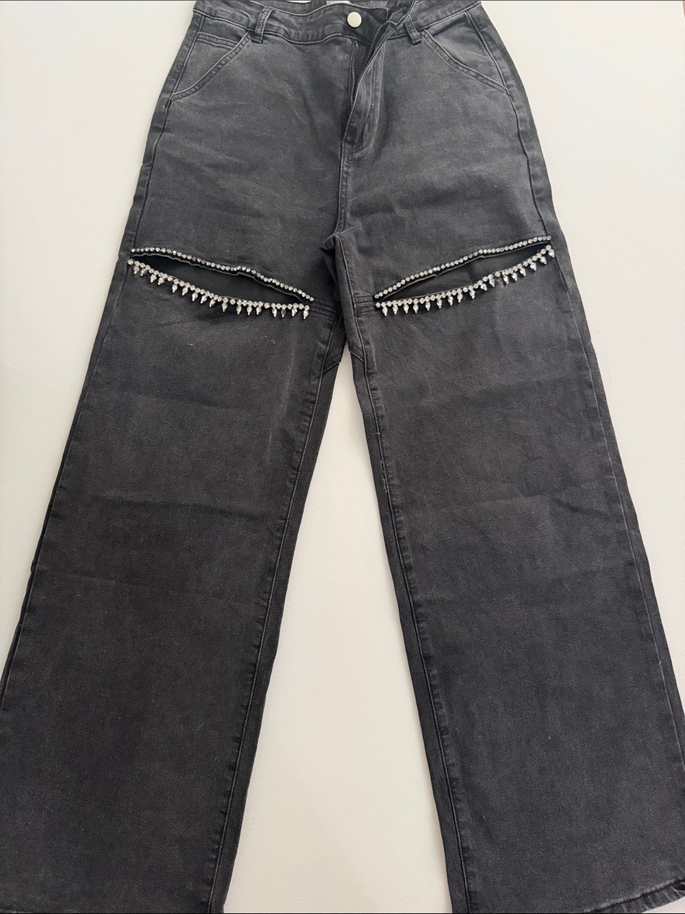 Black Women’s Straight-Leg Jeans with Rhinestone Trim